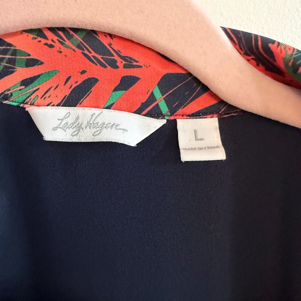 Lady Hagen Navy Tank Top with Green and Pink Tropical Accents - Picture 4 of 5